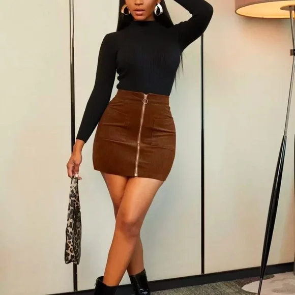 Brown Corduroy Pencil Skirt - Picture 1 of 7